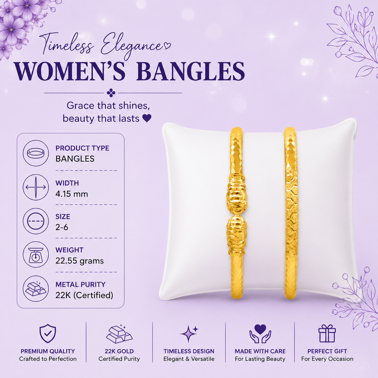 22K Gold Pipe Bangles