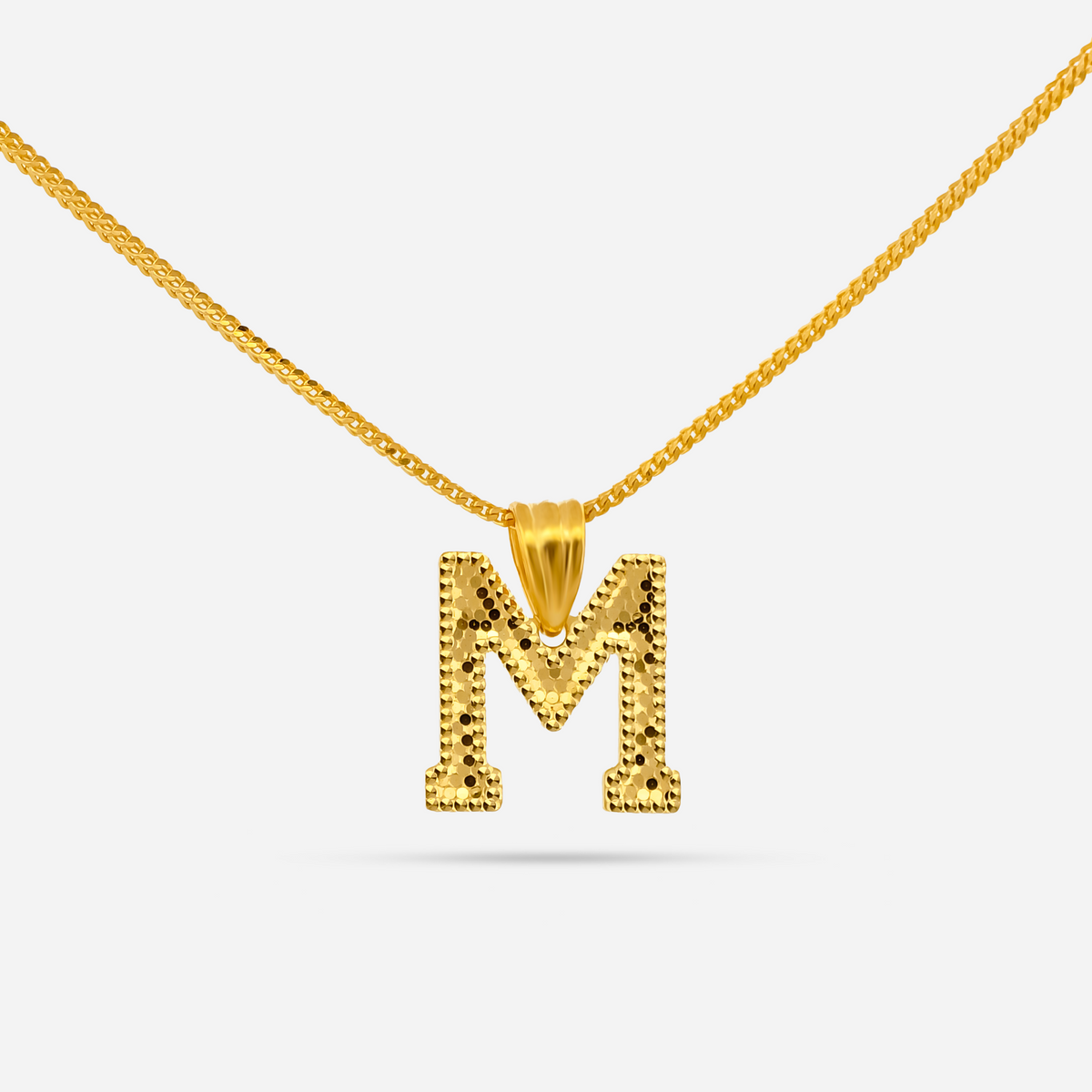 22K Gold Initial Letter 'M' Necklace Charm Pendant