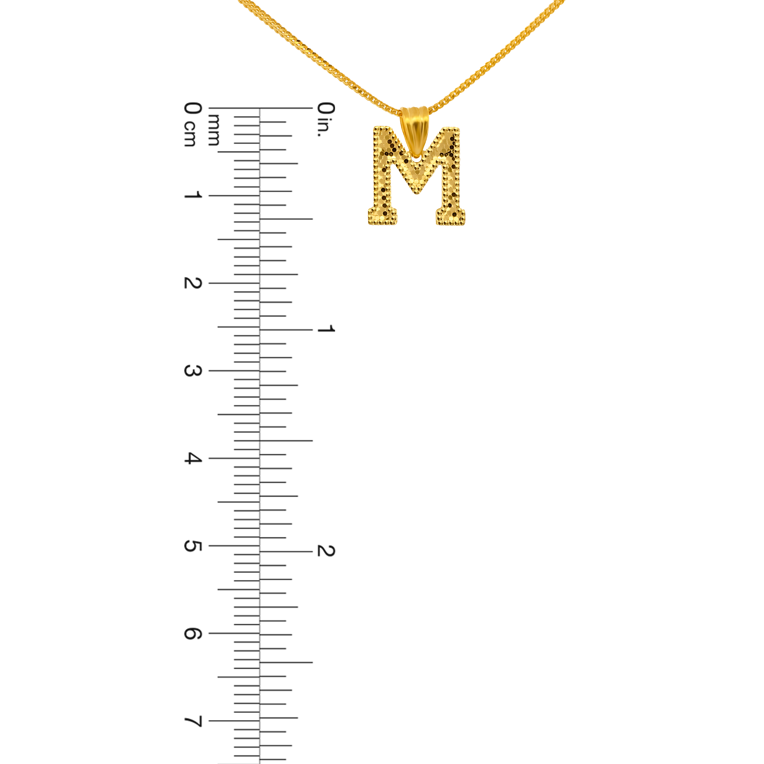 22K Gold Initial Letter 'M' Necklace Charm Pendant