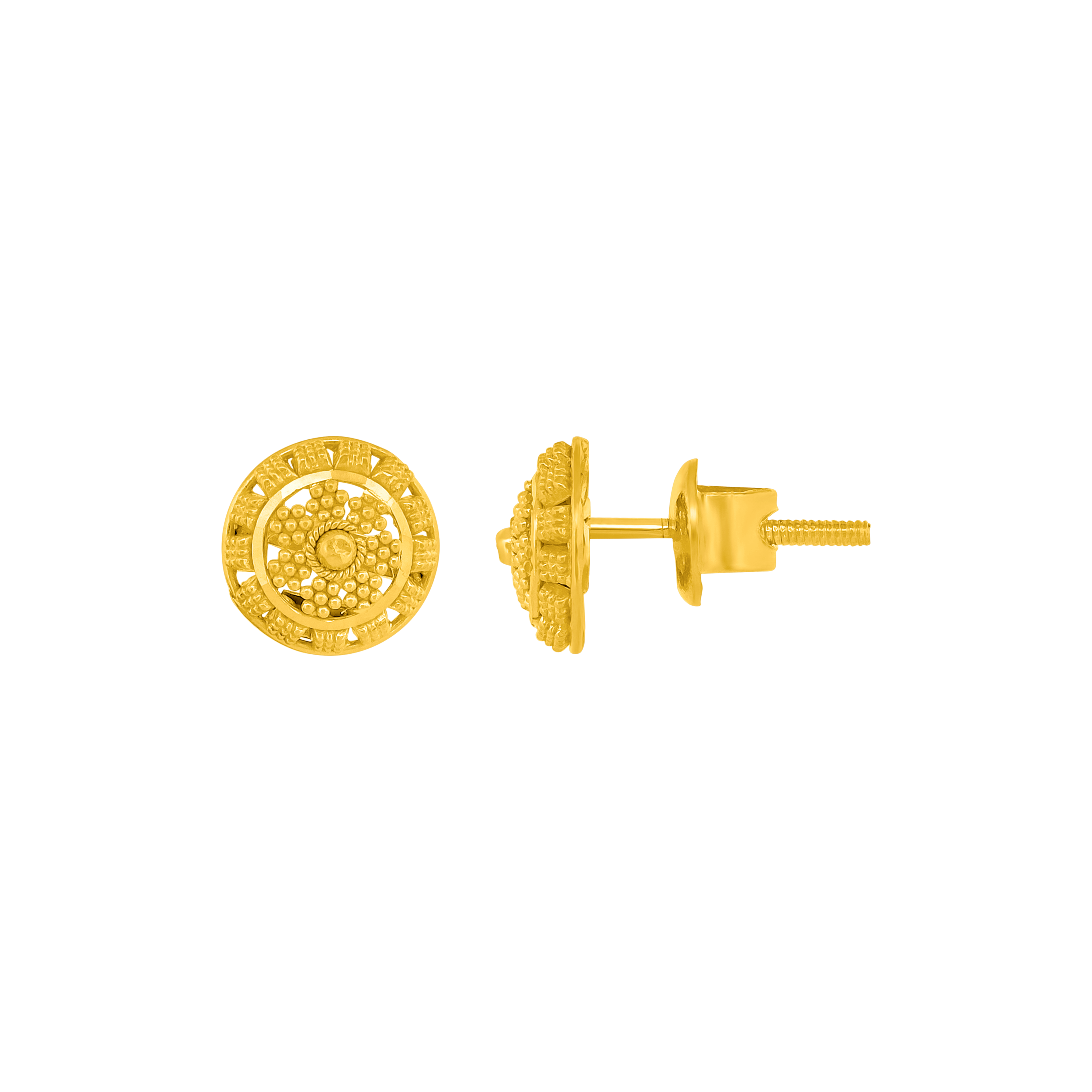 22K Gold Designer Circle Stud Earrings