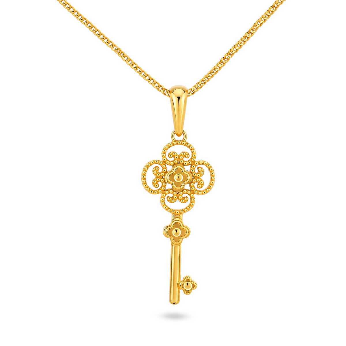 22K Gold Ornate Key Pendant