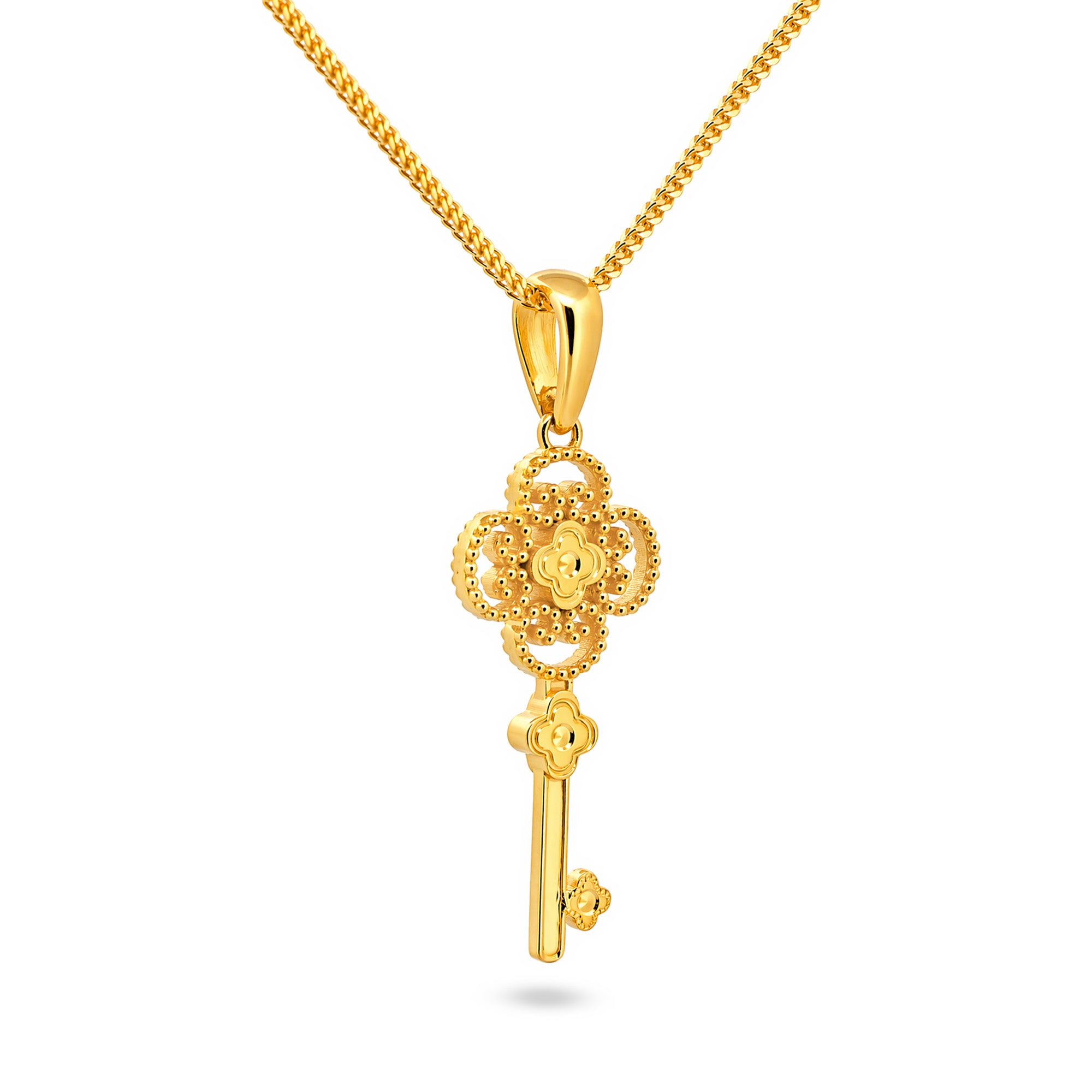 22K Gold Ornate Key Pendant