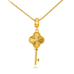 22K Gold Clover Key Pendant