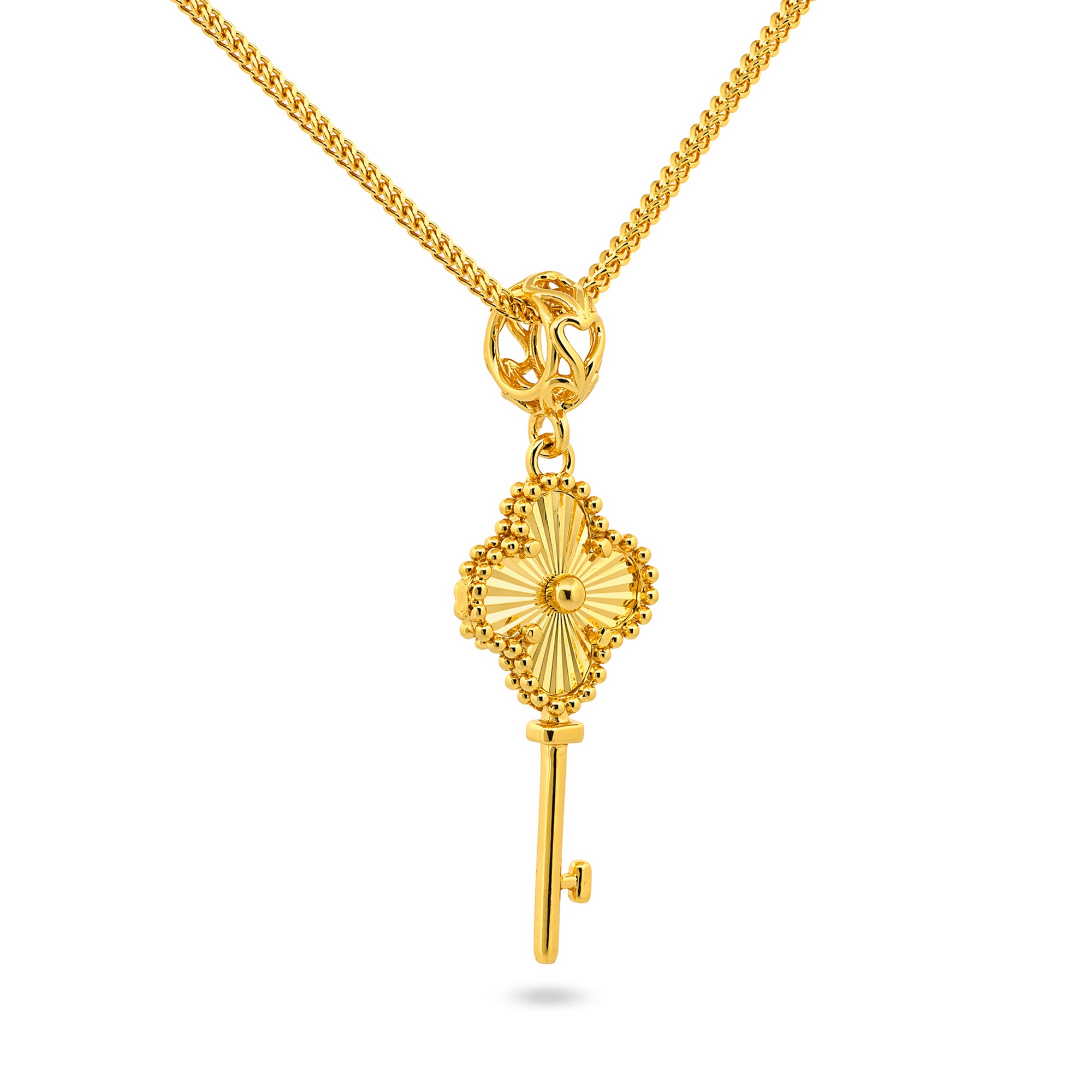 22K Gold Clover Key Pendant