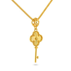 22K Gold Clover Key Pendant