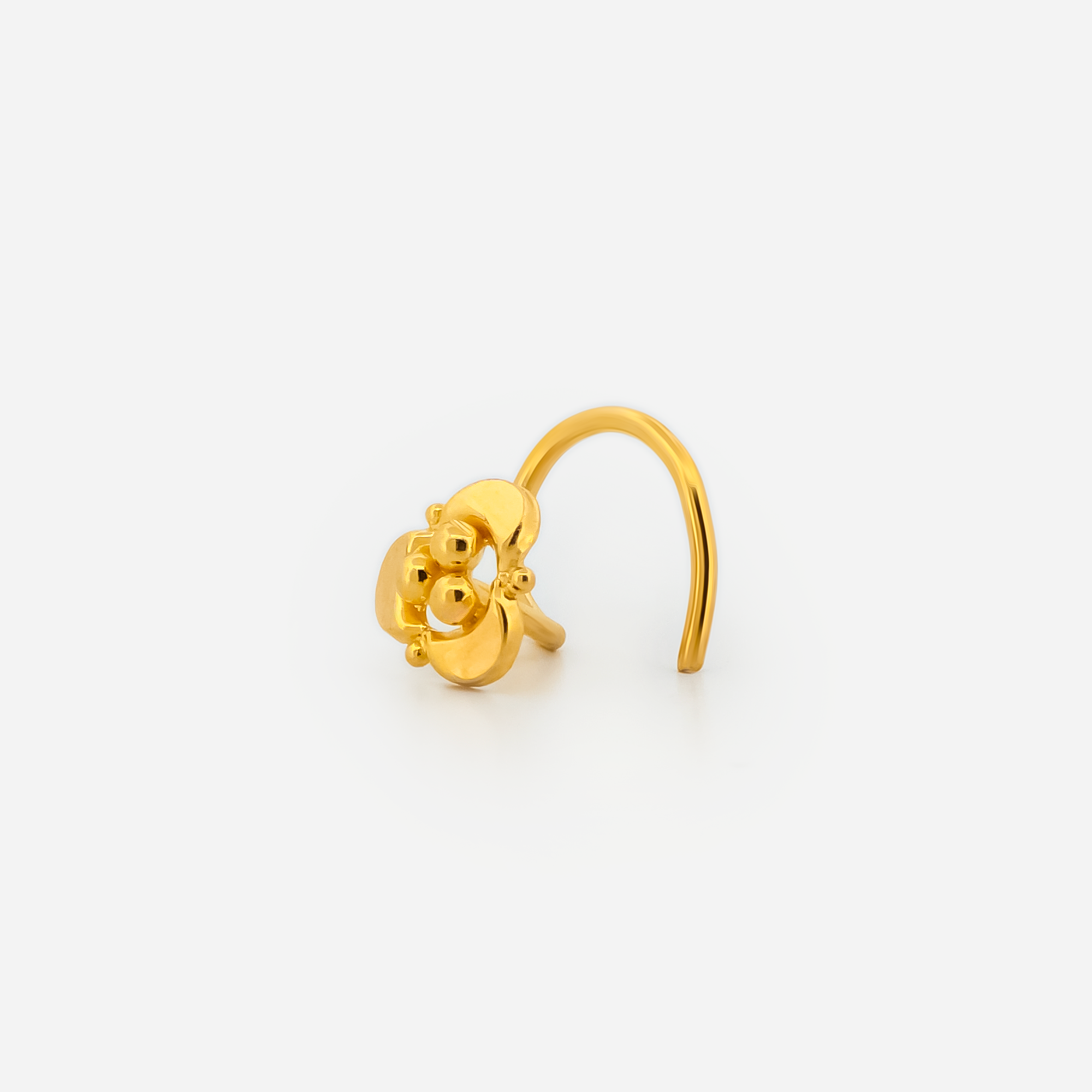 22K Gold Textured Heart Curved Nose Pin