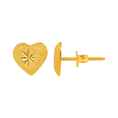 22K Gold Sand Heart Stud Earrings