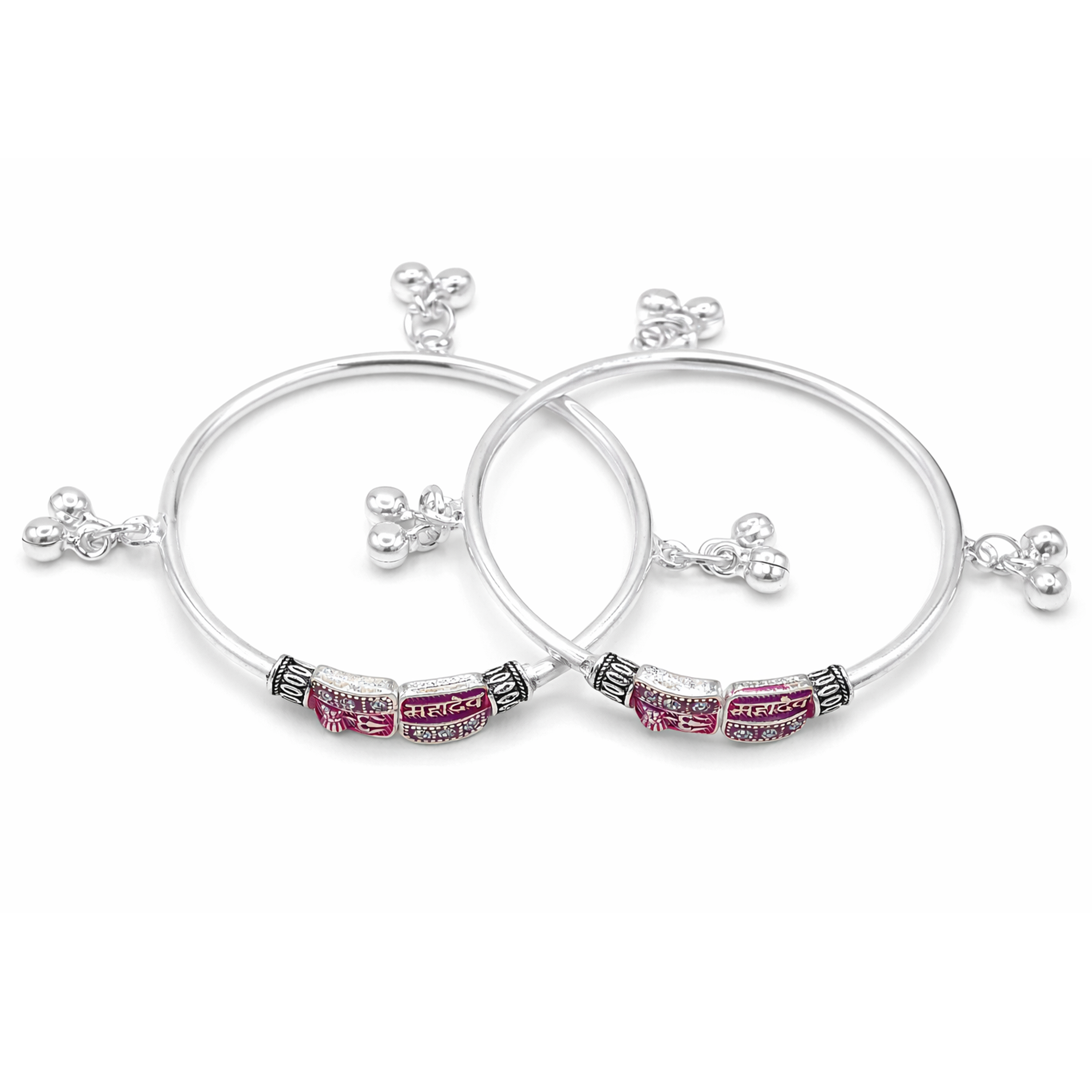 Silver Mahadev Trishul Gungroo Kids Kadas - Set of 2