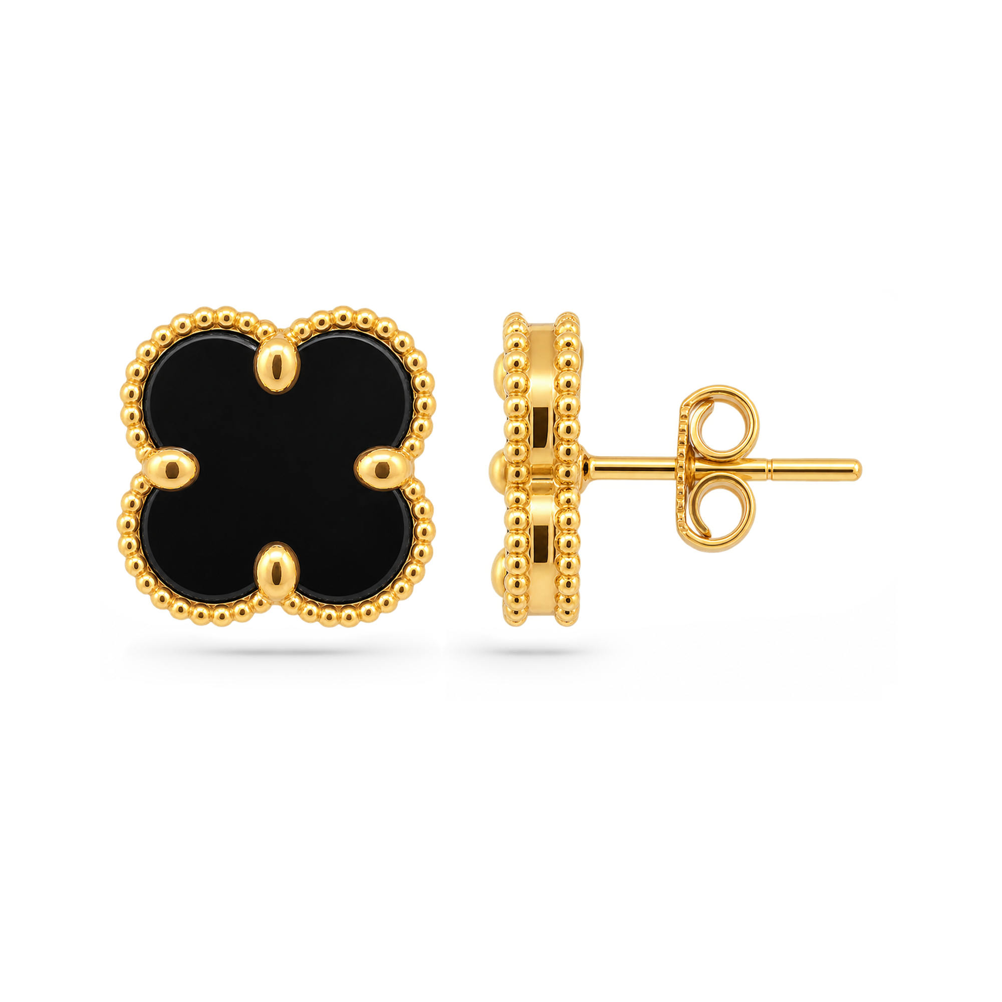 22K Gold Black Clover Pendant with Earrings Set