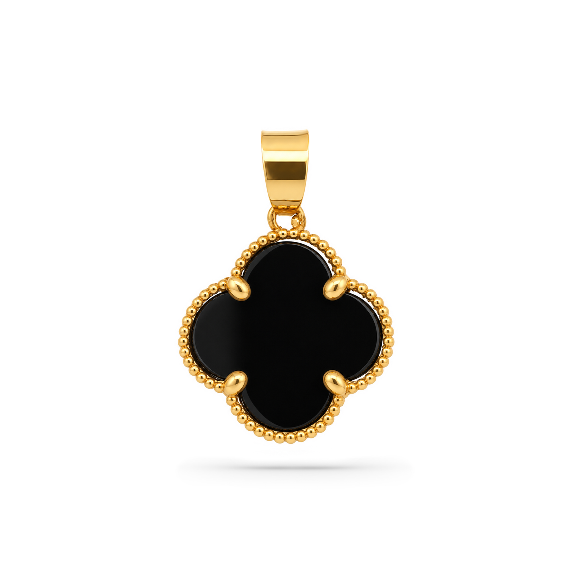 22K Gold Black Clover Pendant with Earrings Set