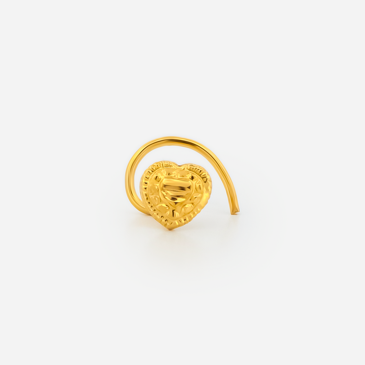 22K Gold Textured Heart Curved Nose Pin