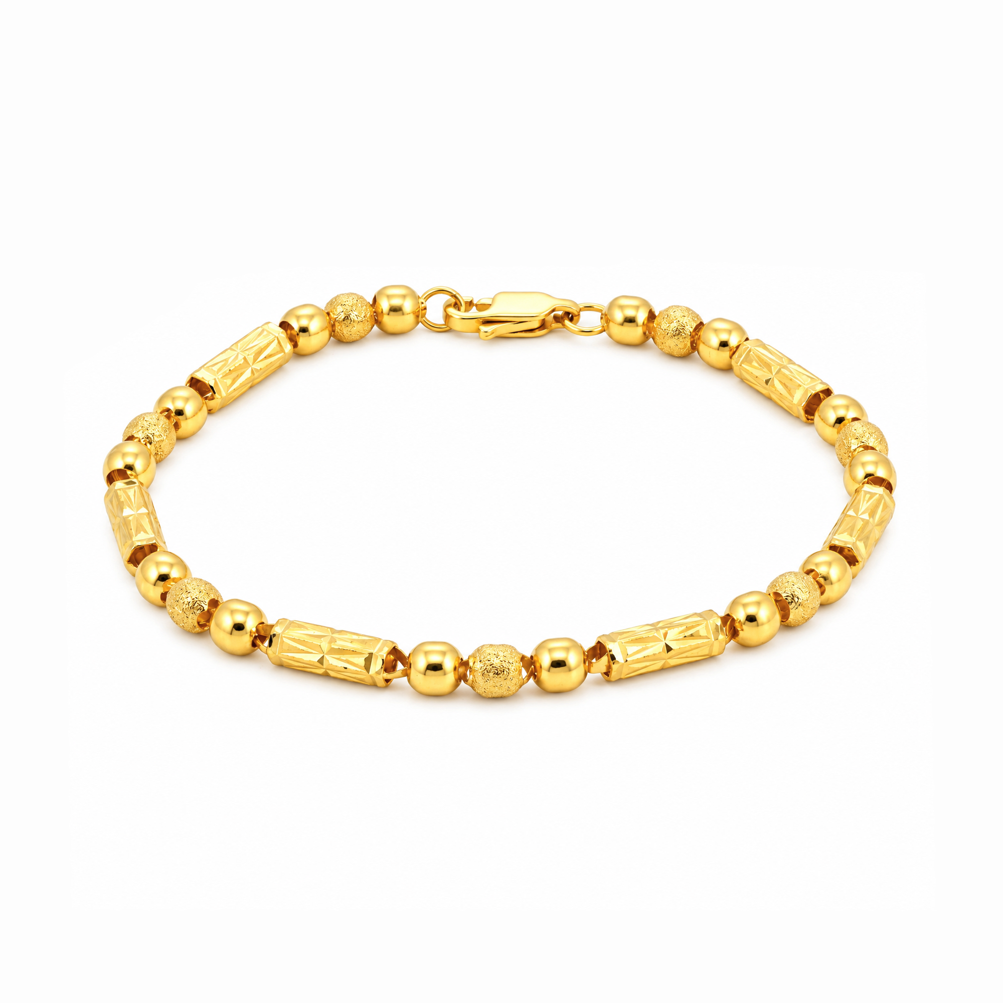 22K Gold Beaded and Textured Link Bracelet