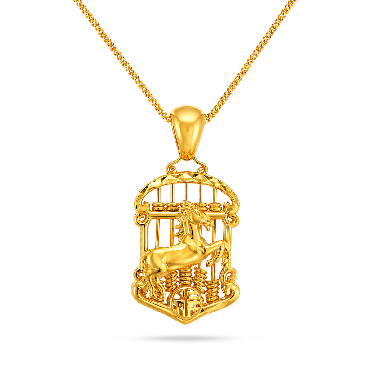 22K Gold Horse Abacus Pendant Necklace