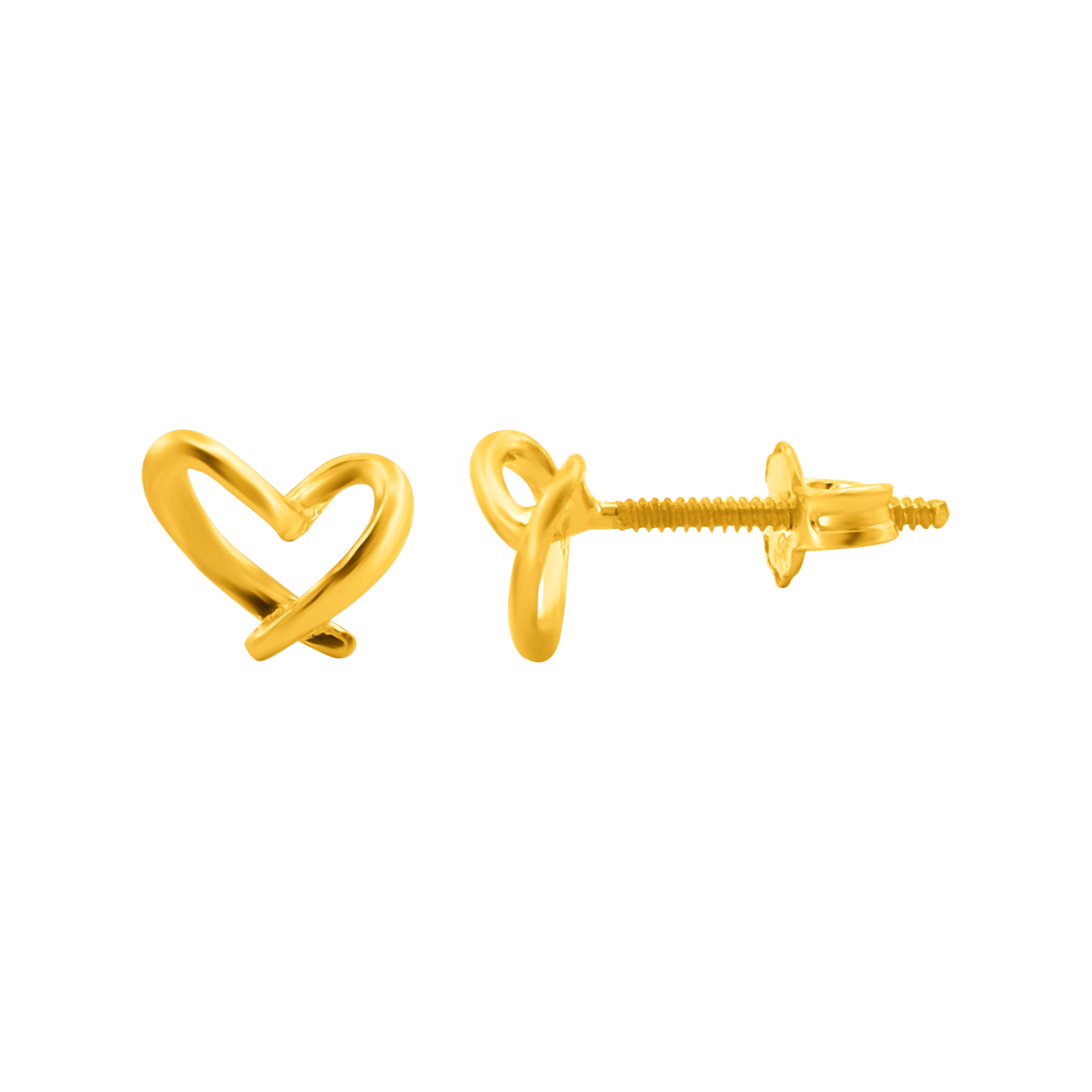 22K Gold Heart Stud Earrings