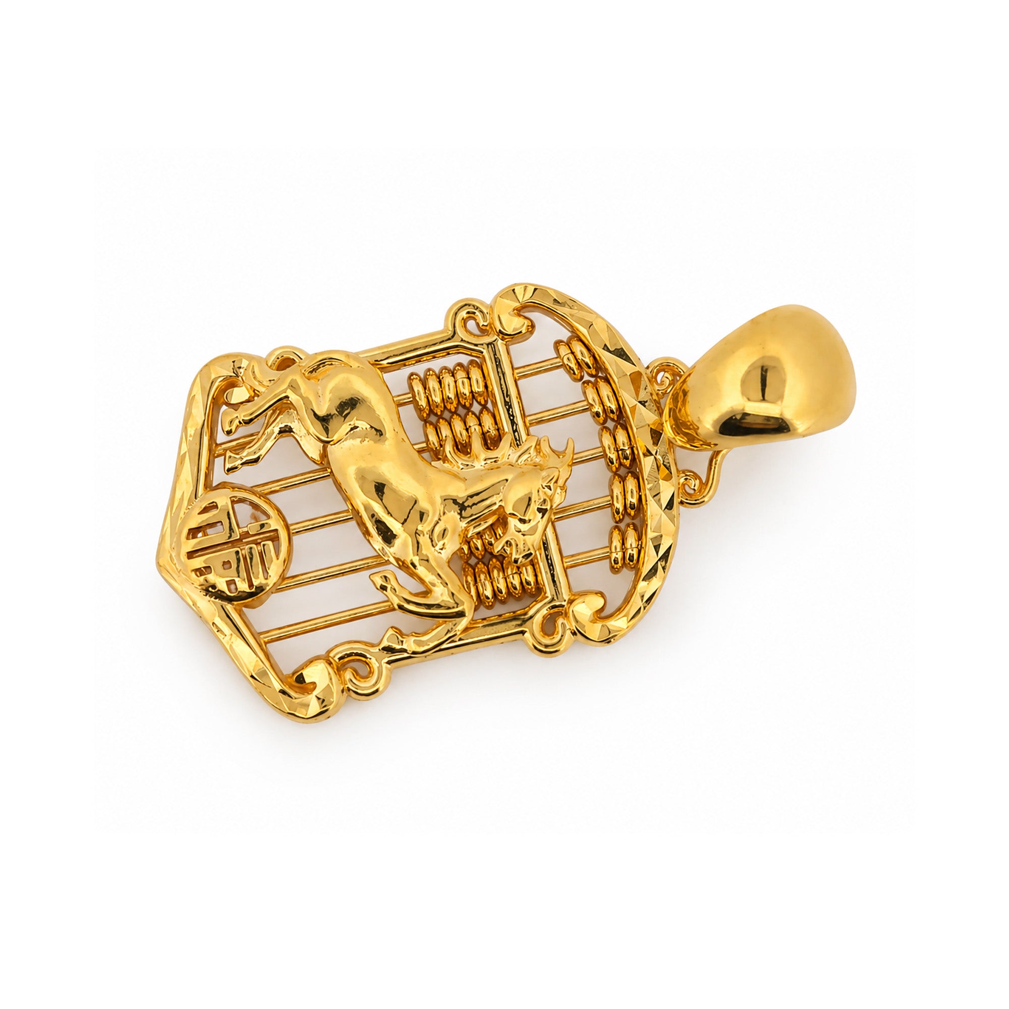 22K Gold Horse Abacus Pendant Necklace