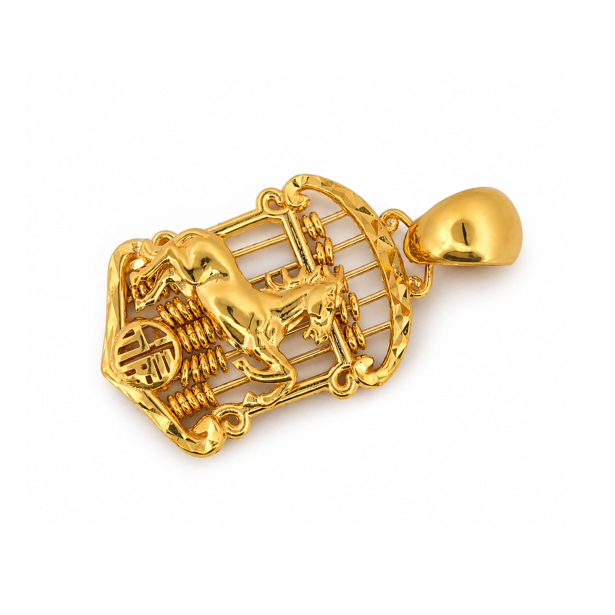22K Gold Horse Abacus Pendant Necklace