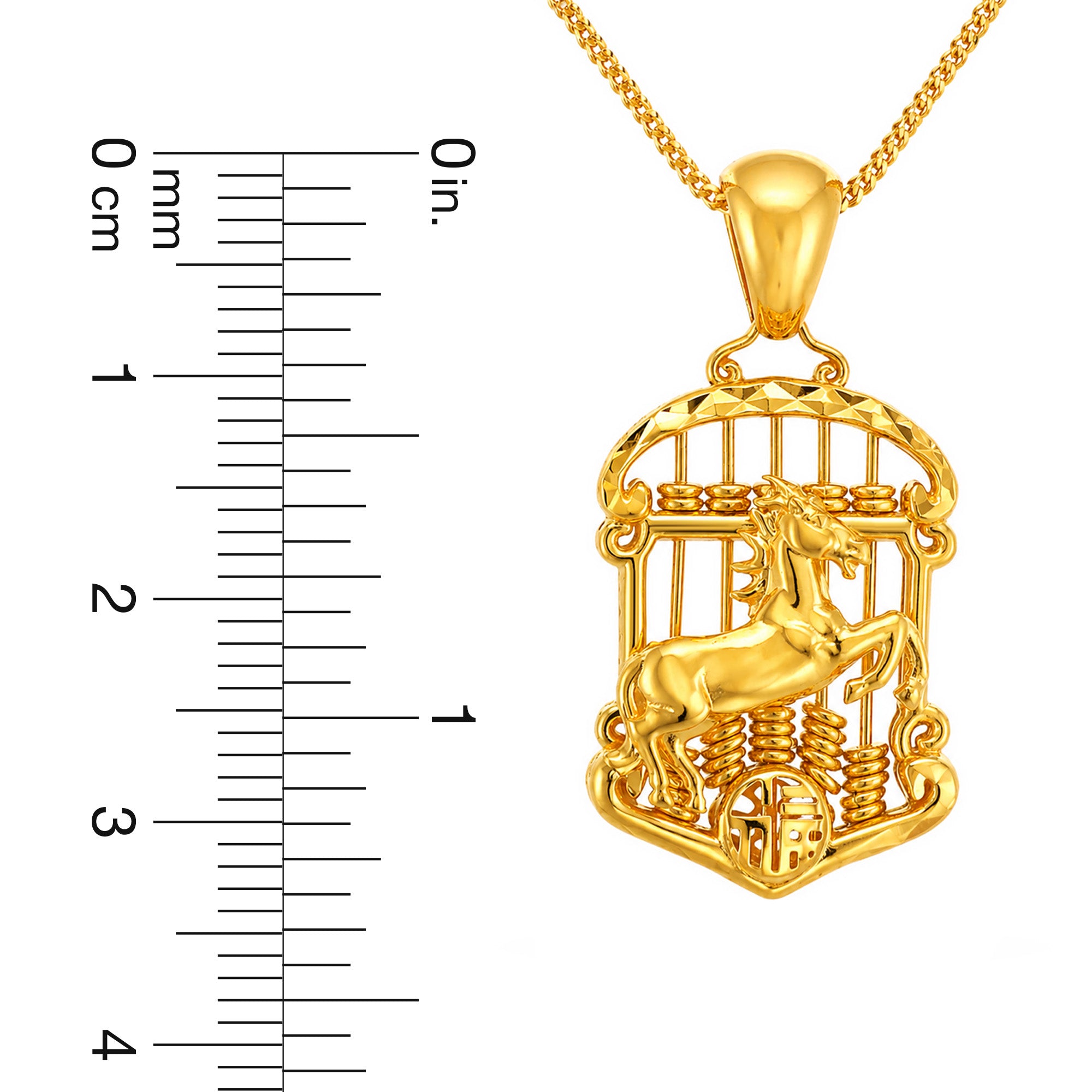 22K Gold Horse Abacus Pendant Necklace