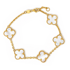 22K Gold Mother Of Pearl Five Clover Station Bracelet