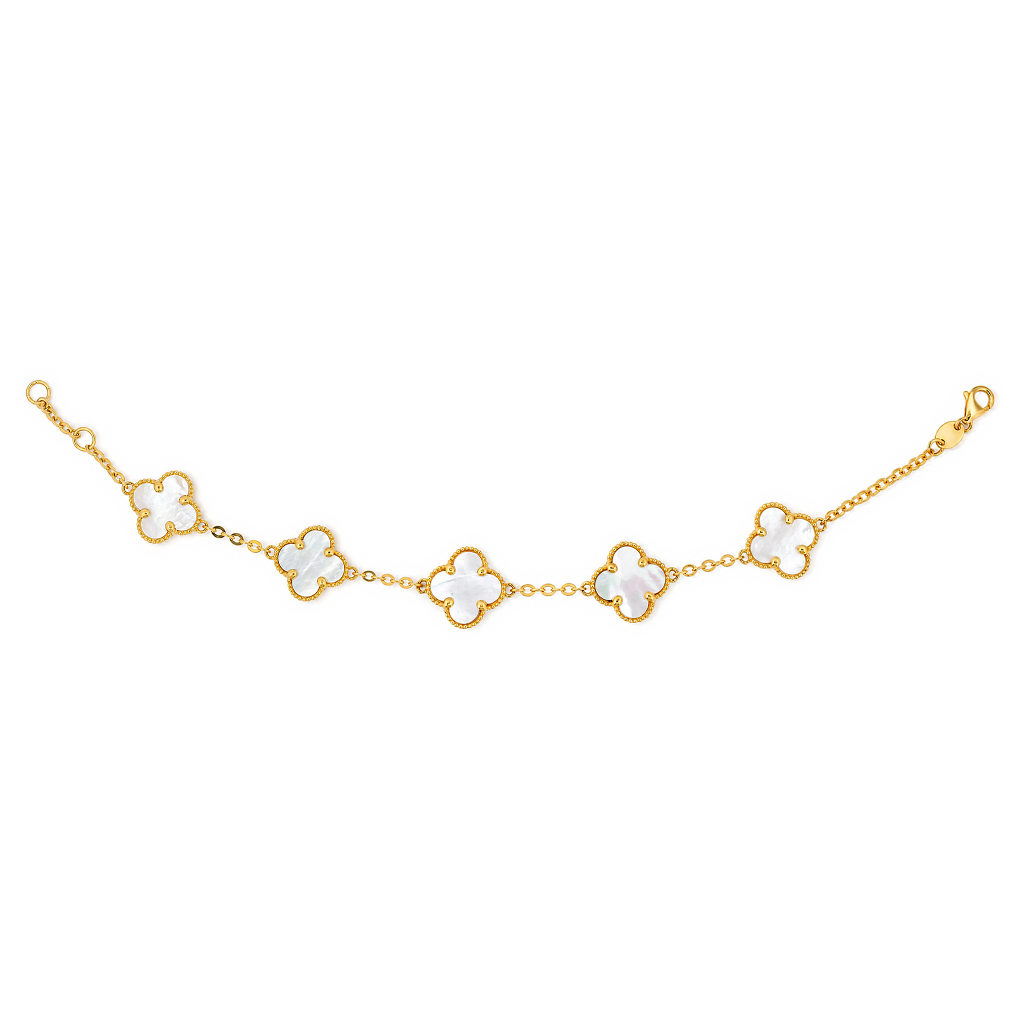 22K Gold Mother Of Pearl Five Clover Station Bracelet