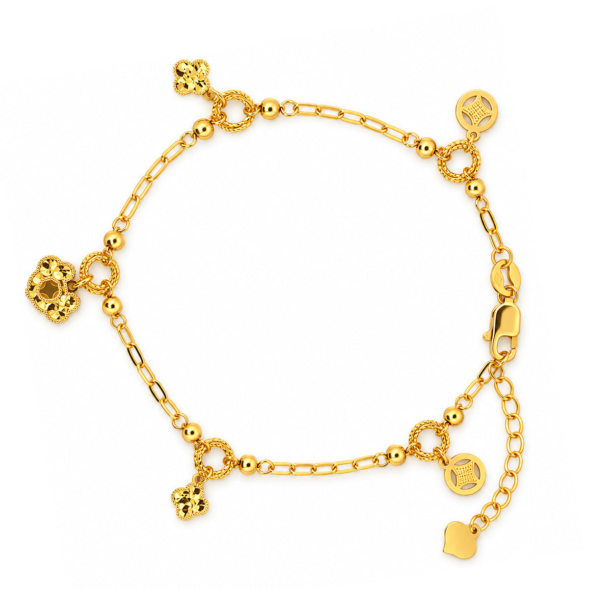 22K Gold Charm Link Chain Bracelet