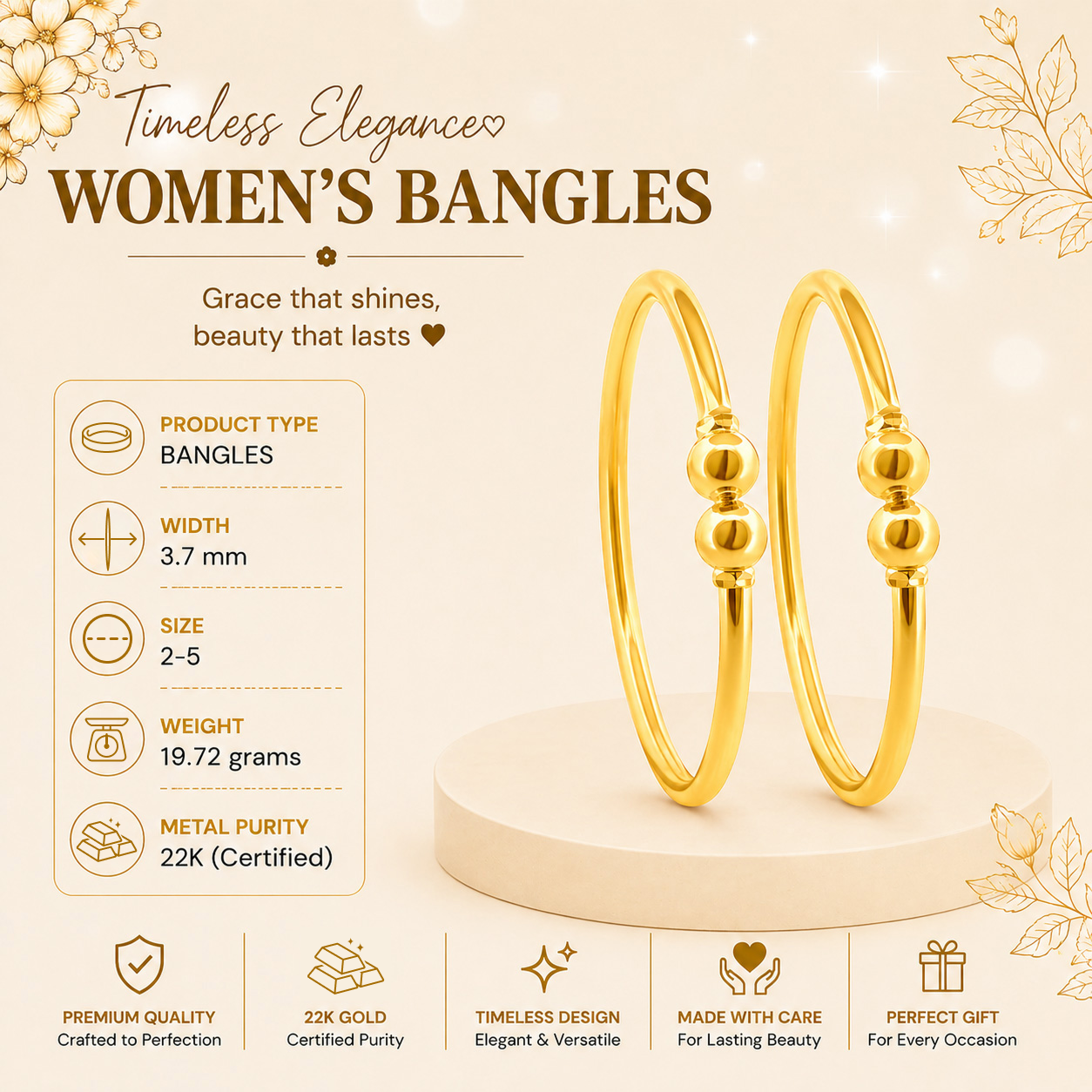 22K Gold Pipe Bangles