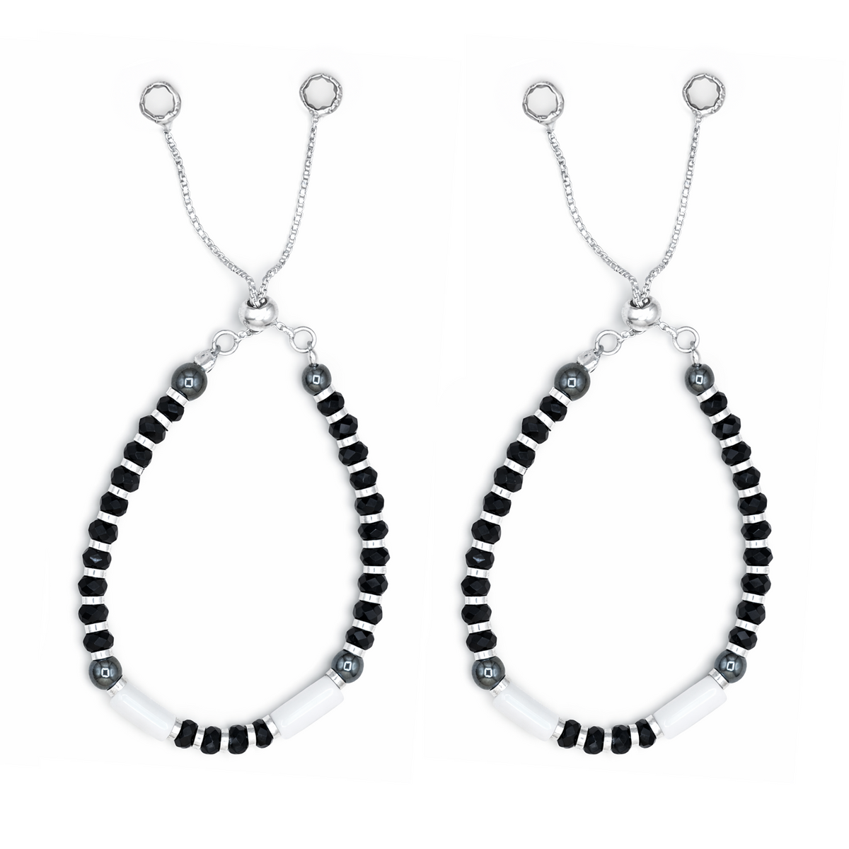 Silver White & Black Nazariya Kids Bracelets - Set of 2