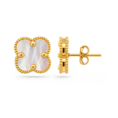 22K Gold Mother Pearl Clover Pendant with Earrings Set