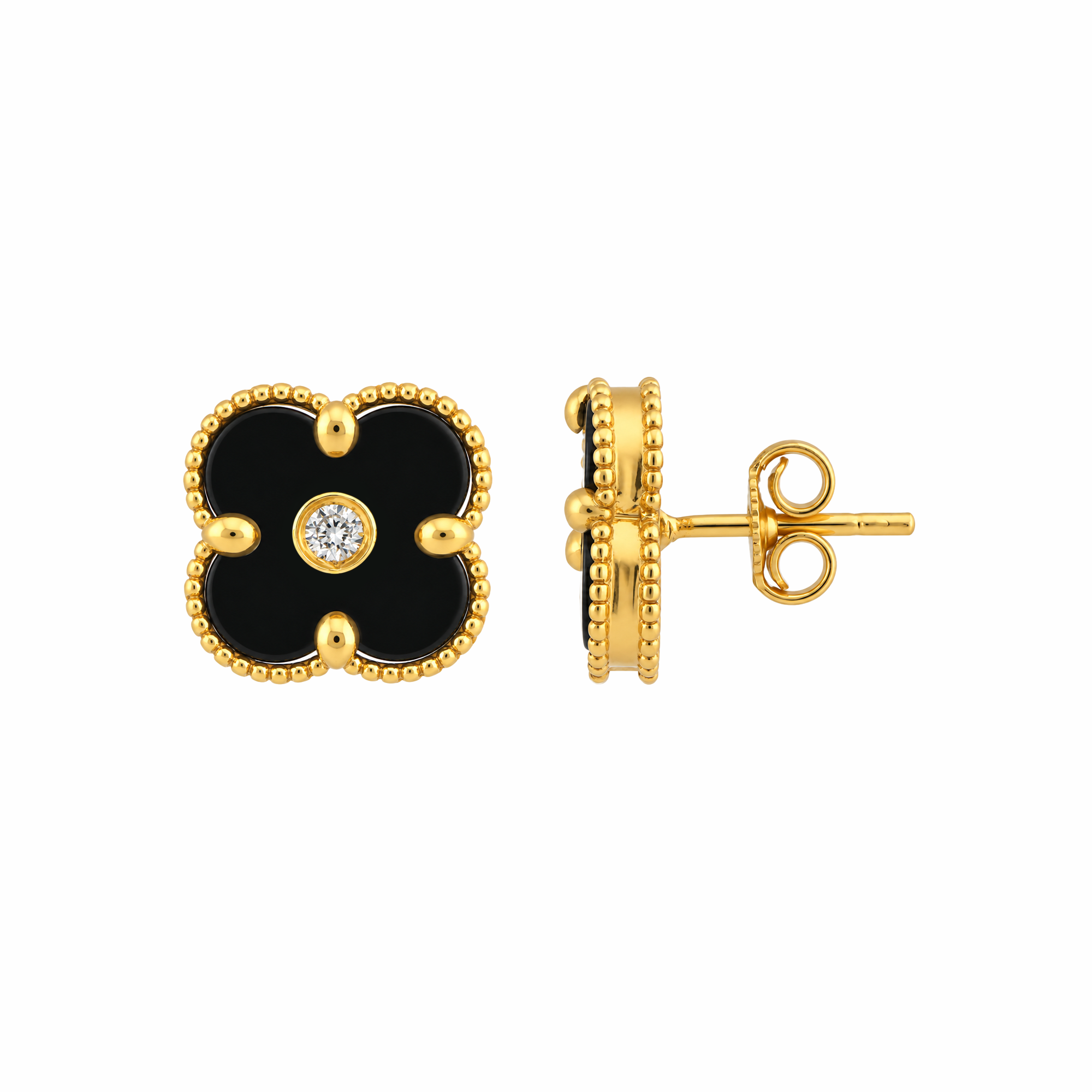 22K Gold Black Clover Necklace & Earrings Set