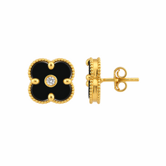 22K Gold Black Clover Necklace & Earrings Set