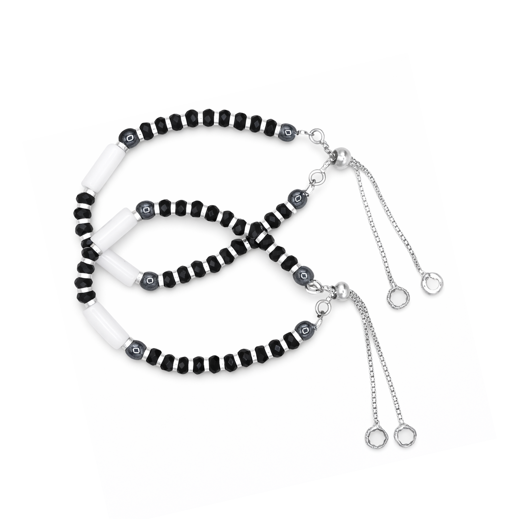 Silver White & Black Nazariya Kids Bracelets - Set of 2