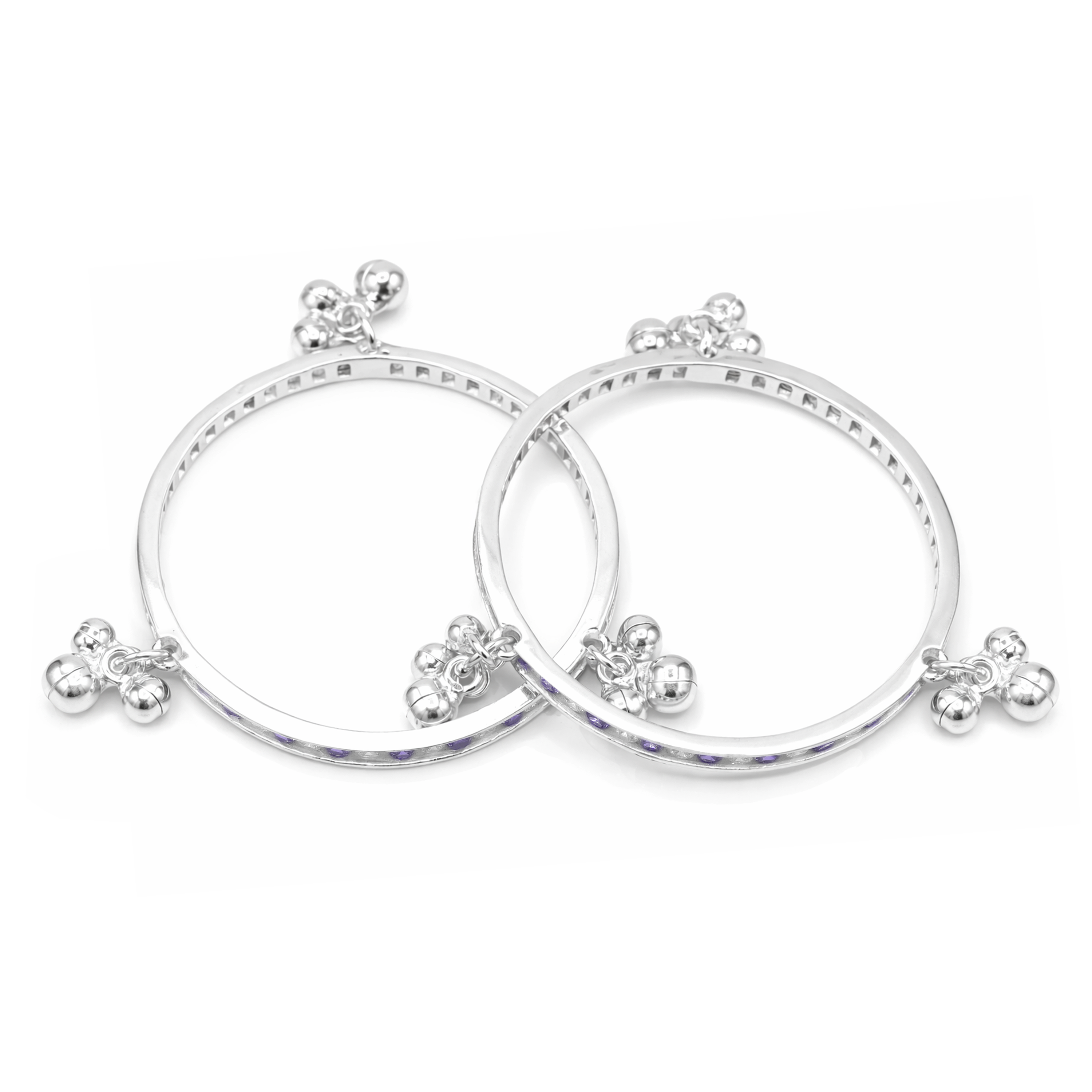 Silver Purple Crystal Gungroo Baby Kadas - Set of 2