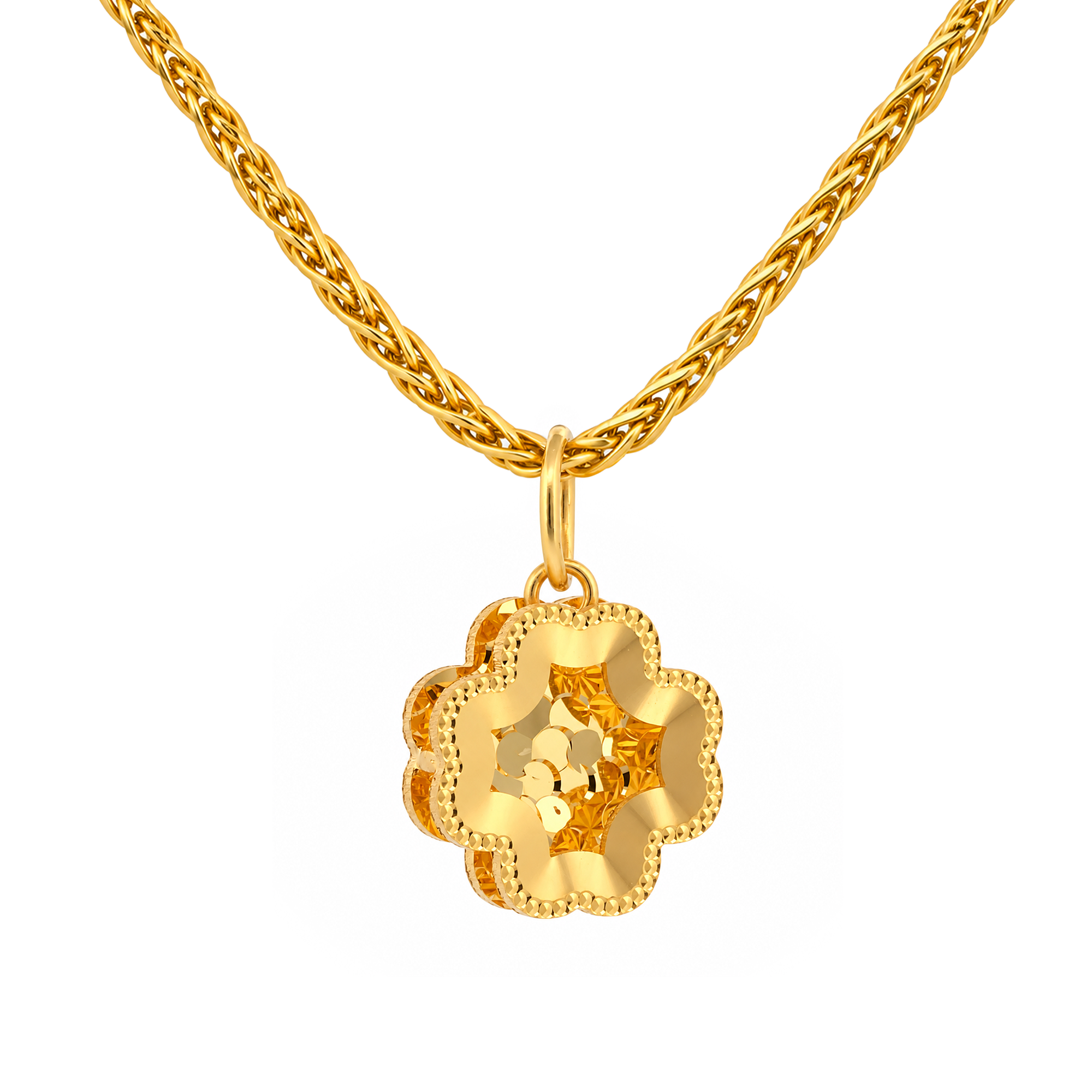 22K Gold Floral Medallion Pendant