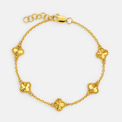 22K Gold Floral Clover Chain Bracelet