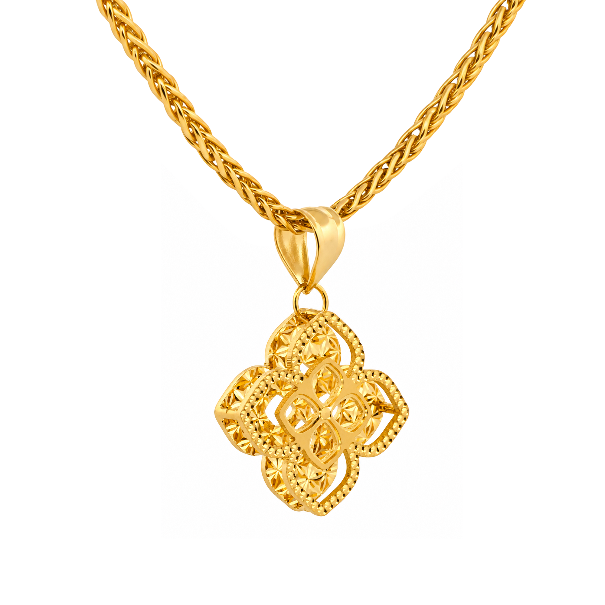 22K Gold Floral Quatrefoil Pendant