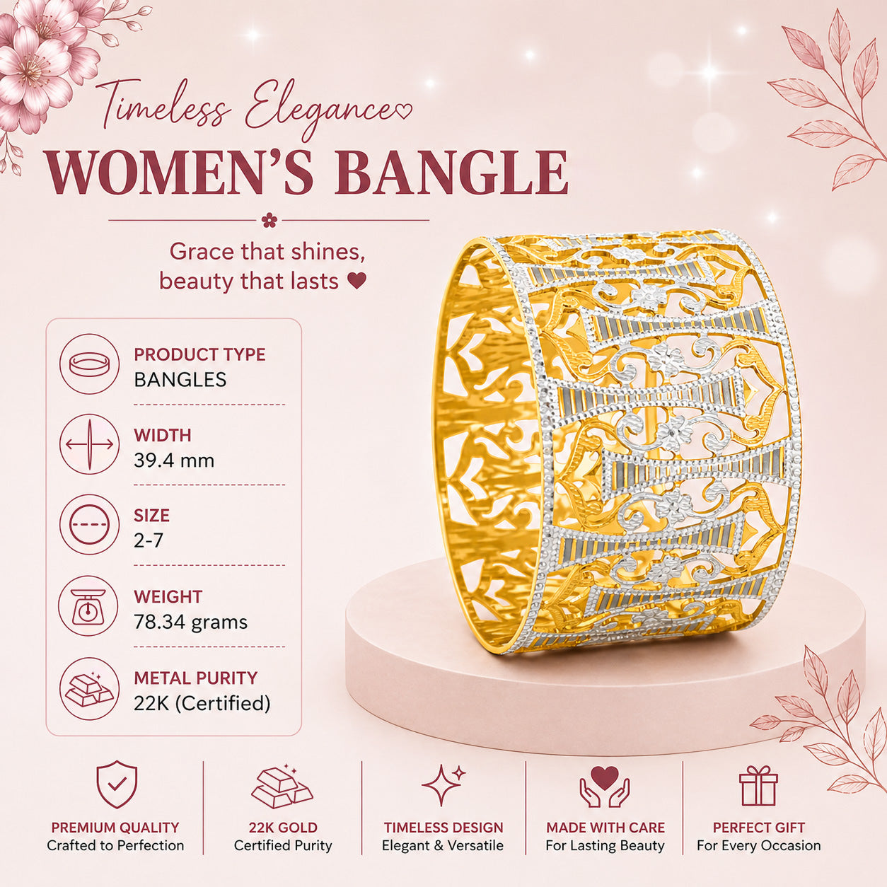 22K Gold TwoTone Wide Bangle