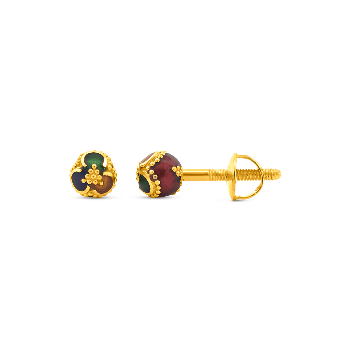 22K Gold  Enchanted Meenakari Orb Stud Earrings