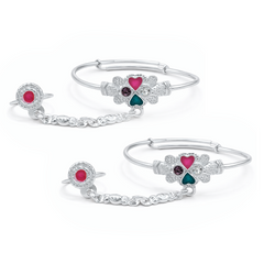 Silver Heart Charm Baby Kadas with Ring - Set of 2