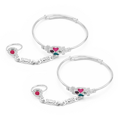 Silver Heart Charm Baby Kadas with Ring - Set of 2