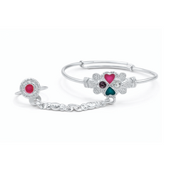 Silver Heart Charm Baby Kadas with Ring - Set of 2