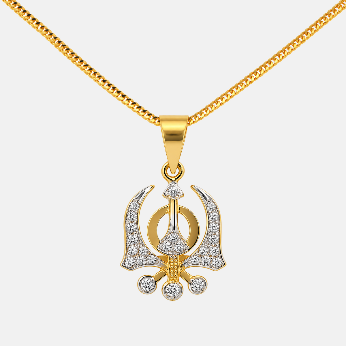 22K Gold CZ Khanda Pendant
