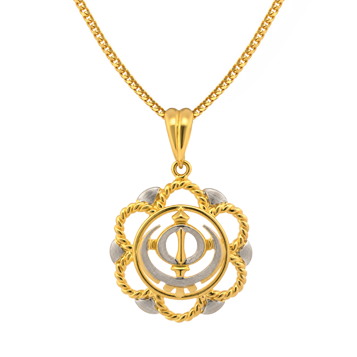 22K Gold Floral Khanda Pendant
