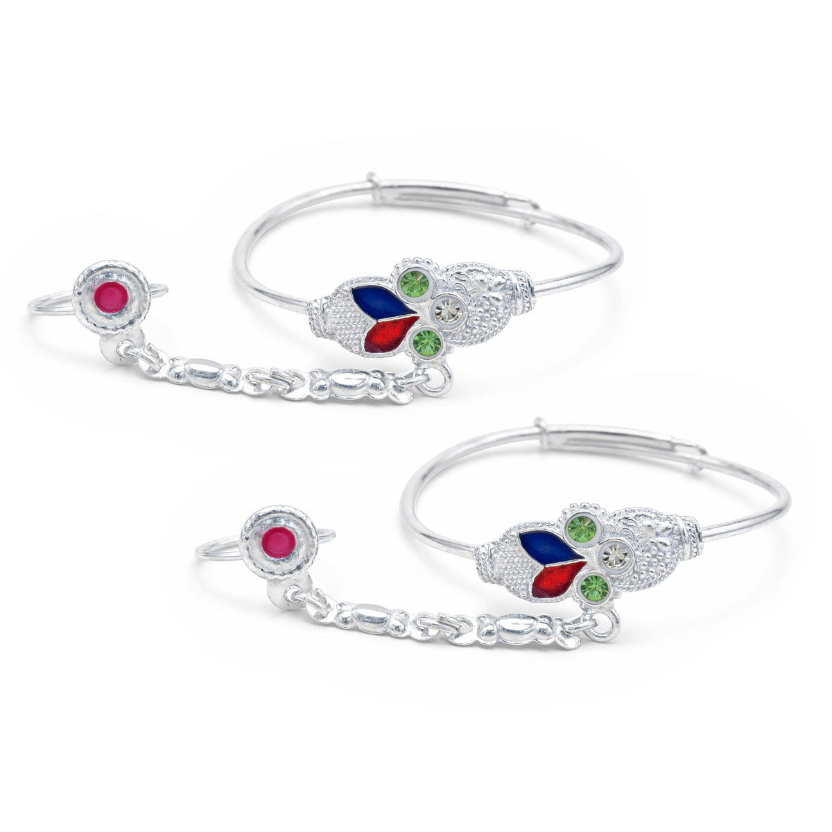 Silver Leaf Baby Kadas with Ring - Set of 2