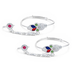 Silver Leaf Baby Kadas with Ring - Set of 2