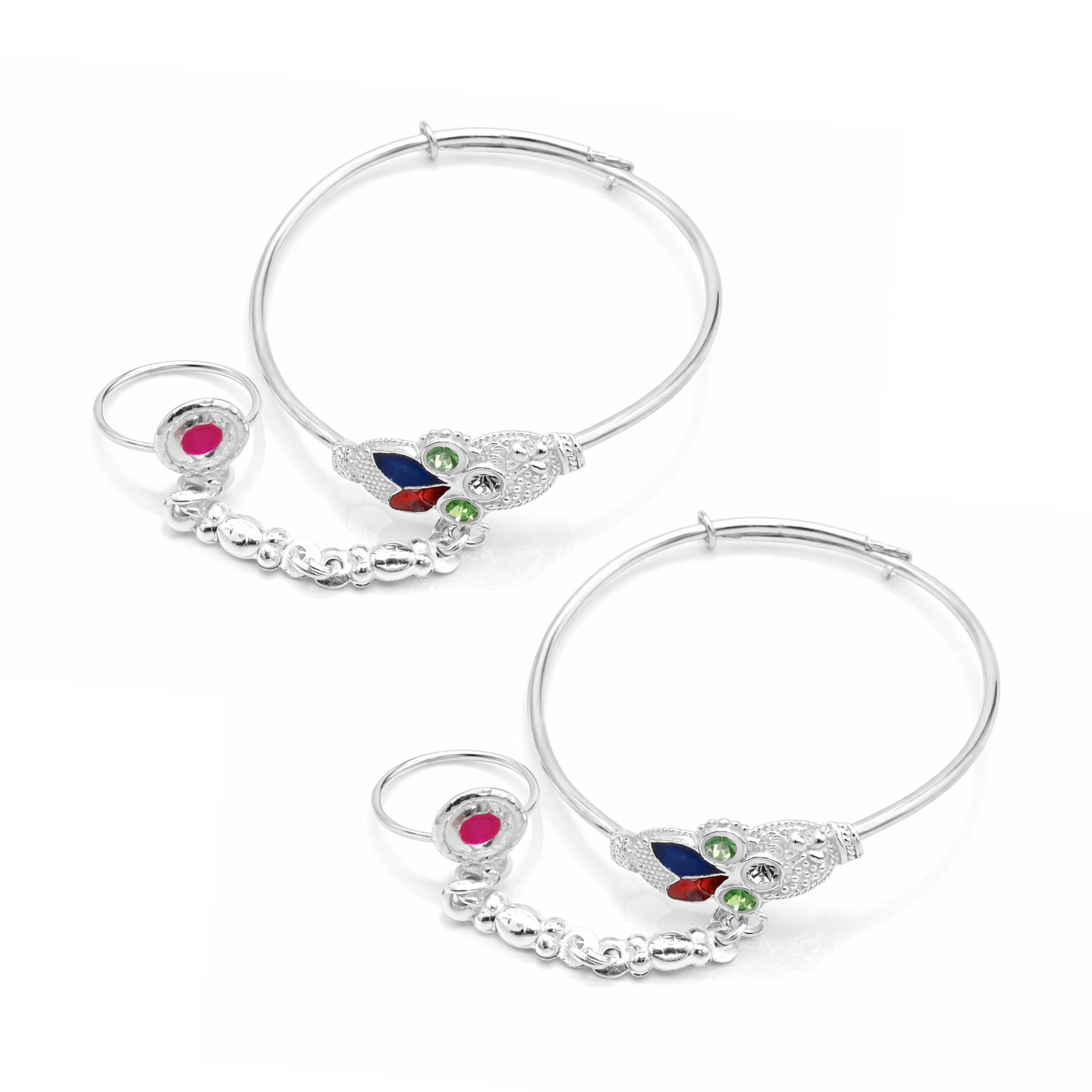 Silver Leaf Baby Kadas with Ring - Set of 2