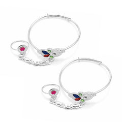 Silver Leaf Baby Kadas with Ring - Set of 2
