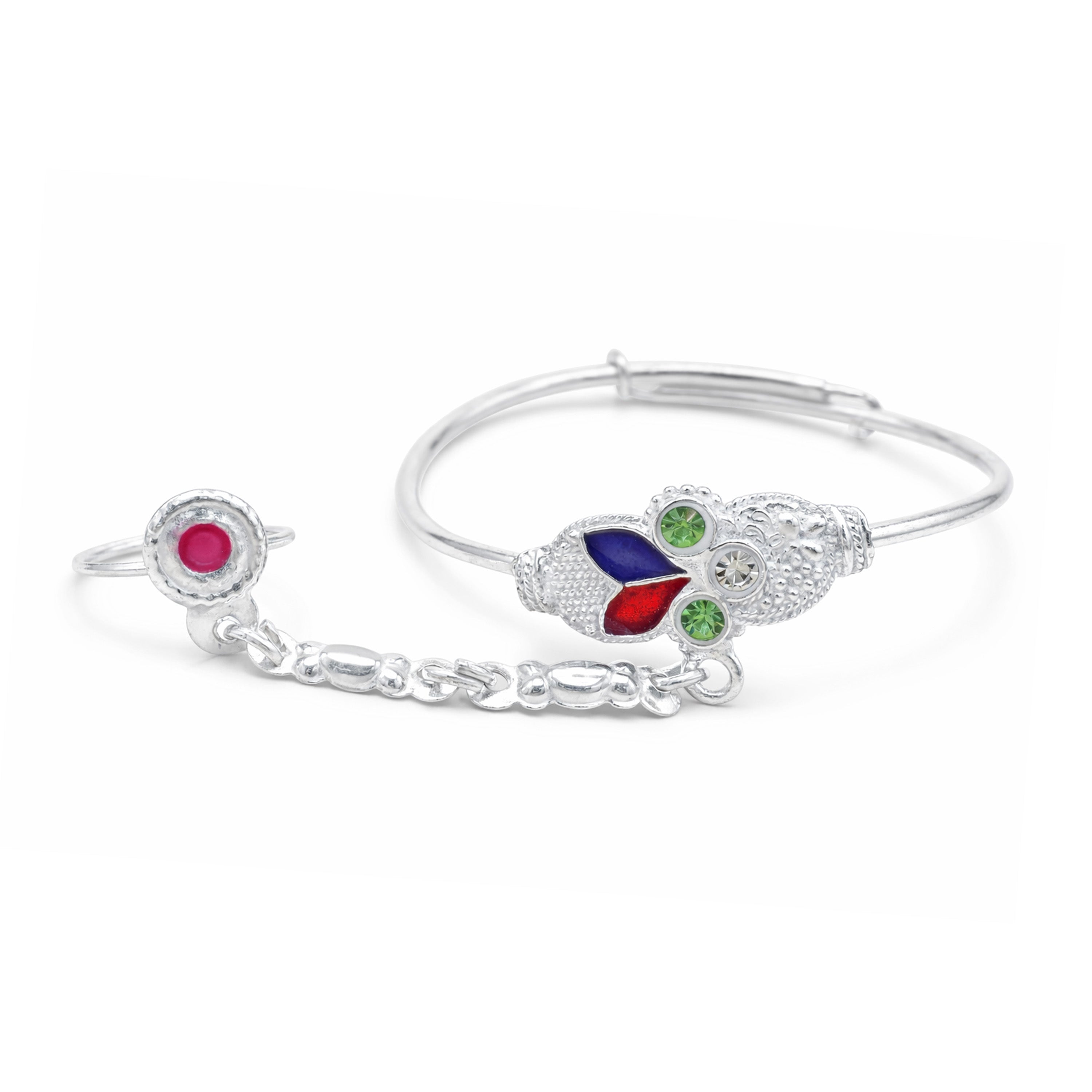 Silver Leaf Baby Kadas with Ring - Set of 2