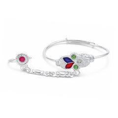 Silver Leaf Baby Kadas with Ring - Set of 2