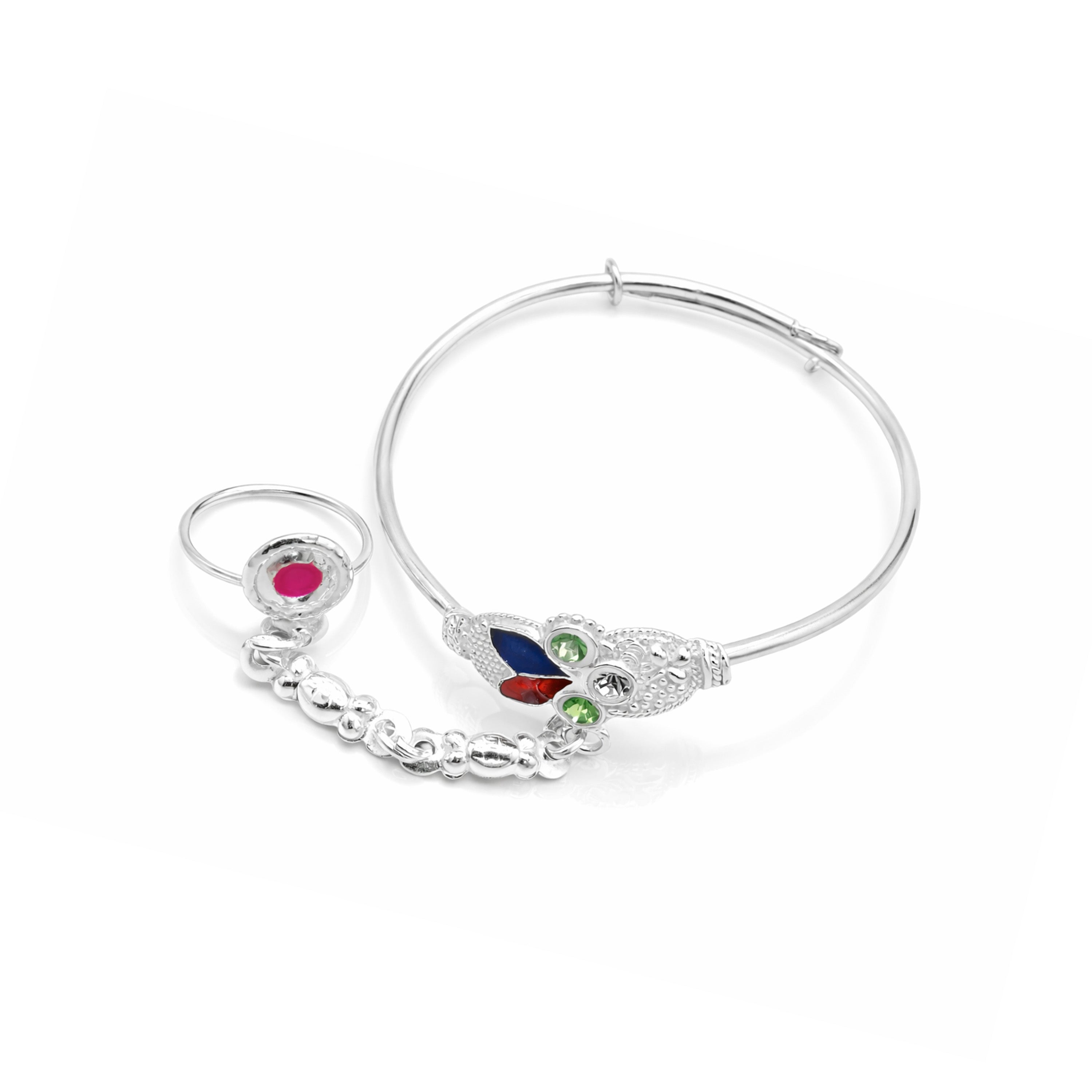Silver Leaf Baby Kadas with Ring - Set of 2