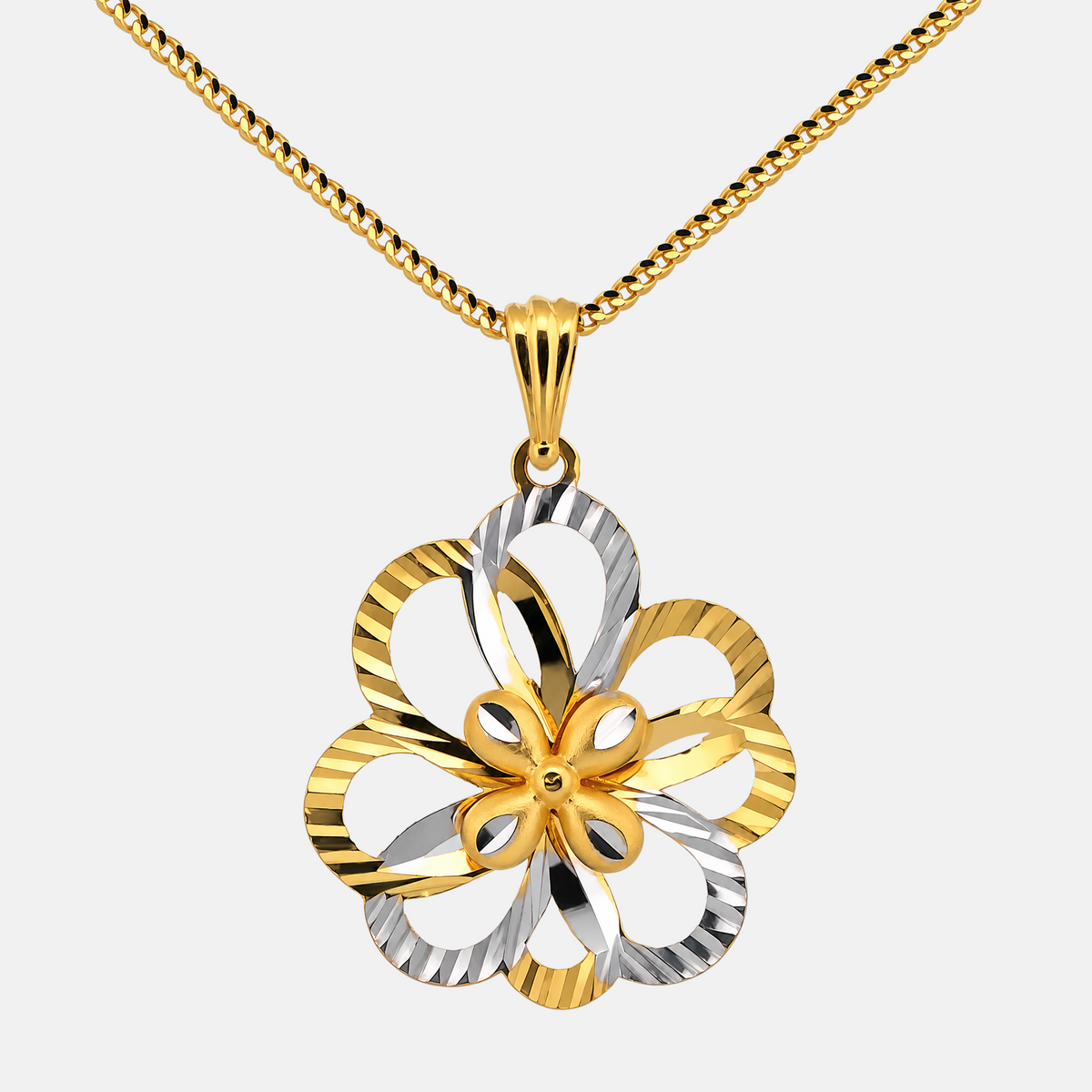 22K Gold Two-Tone Flower Pendant