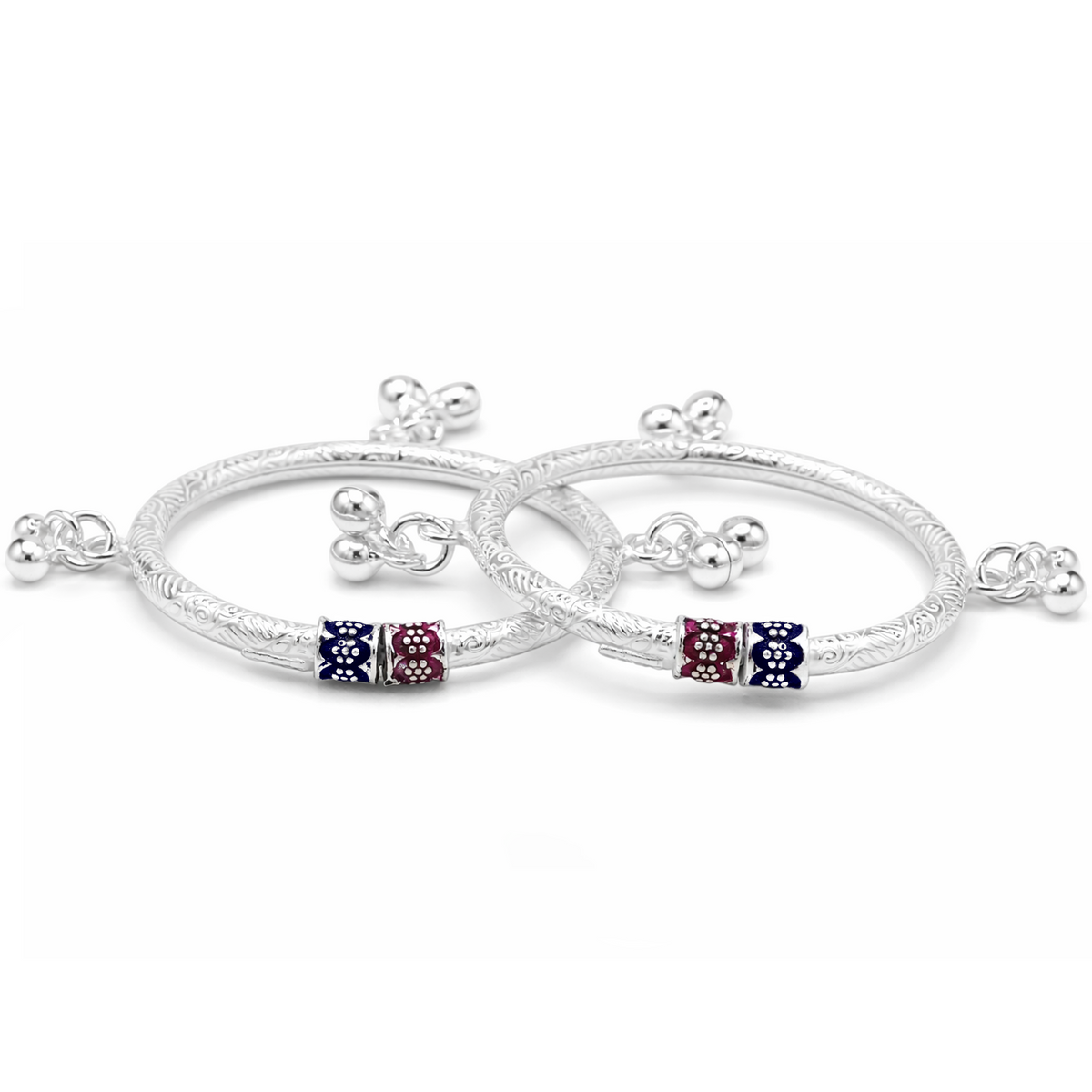 Silver Floral Gungroo Baby Kadas - Set of 2